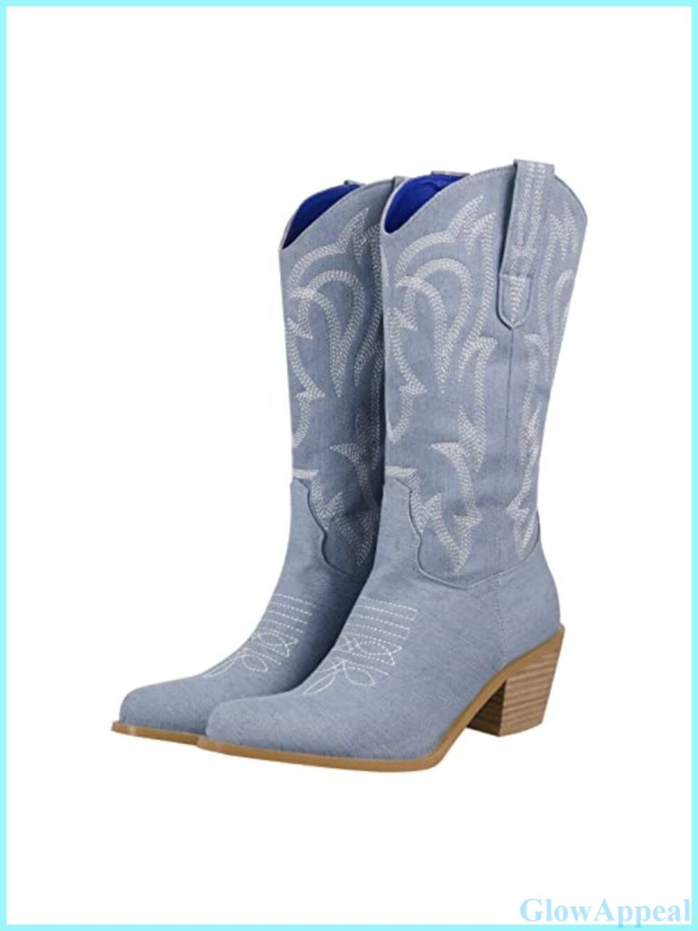 Embroidered Western Cowboy Boots Pull On Mid Calf